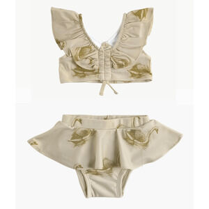 NWT Kate Quinn Ruffle Crop Swim Suit Set Bikini Fennel Swan 3-6m